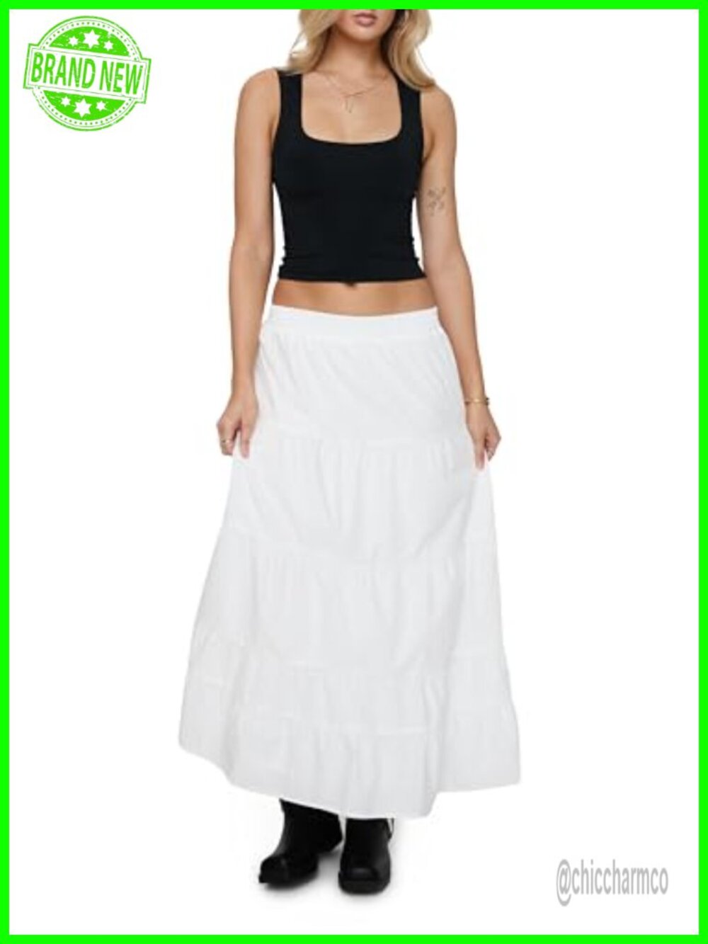 Relaxed Fit Tiered Maxi Skirt Elasticated Waist